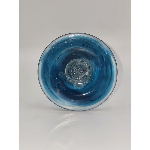 Vintage Hand Blown Teal Art Glass Candlestick Holder 6" - Picture 4 of 4